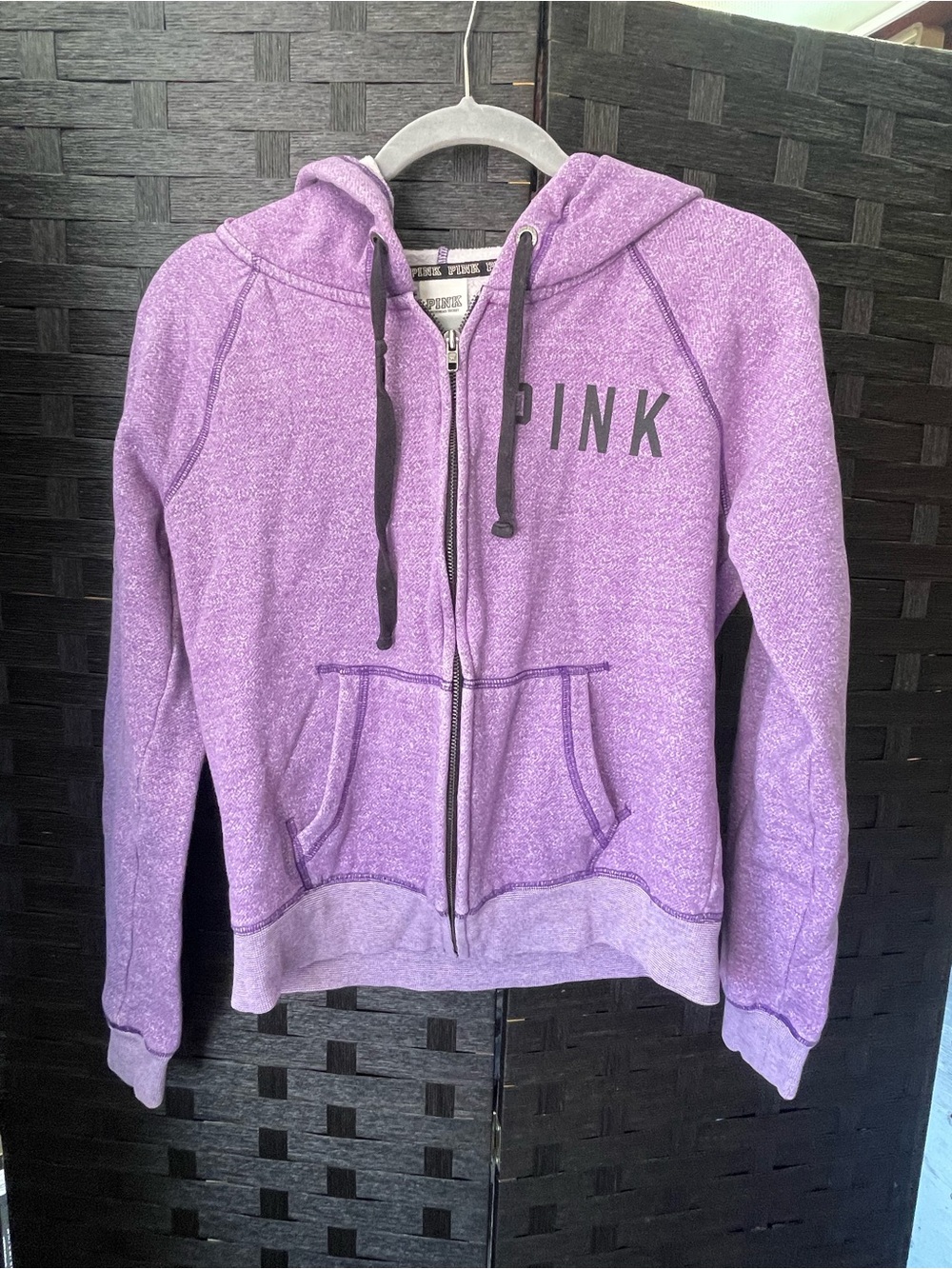 Victoria's Secret PINK Lavender Zip Front Hoodie with Black Accents